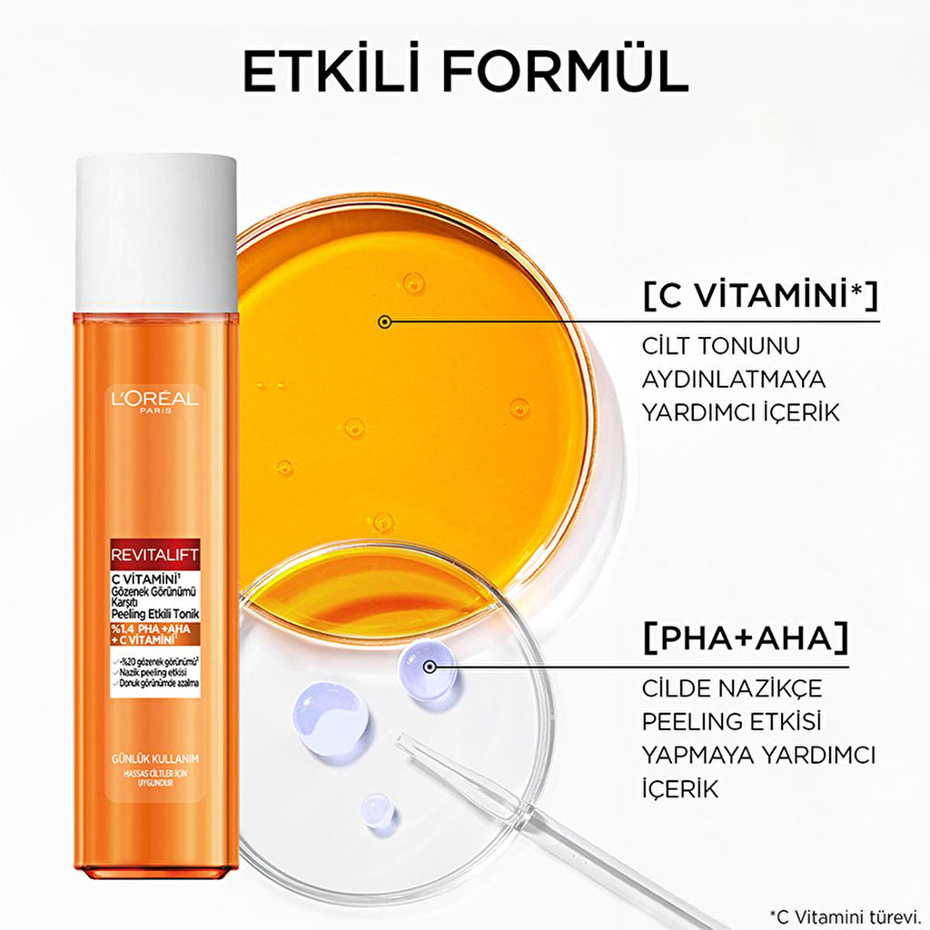 L'Oreal Paris Revitalift Vitamin C Toner: Exfoliating PHA AHA, Brightens Dull Skin & Minimizes Pores - Gentle & Effective
