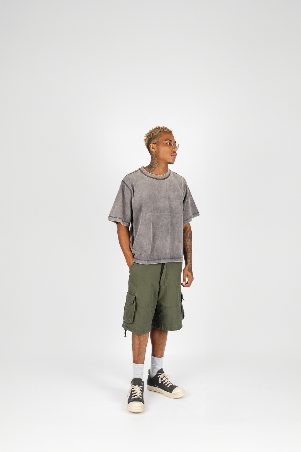 Superline Superline Vintage Utility Cargo Shorts — lifestyle worn / used context