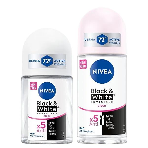 Nivea Black&White Women's Roll-on Deodorant - Long-lasting Anti-perspirant Protection, Dermatologically Tested, Anti-stain Formula