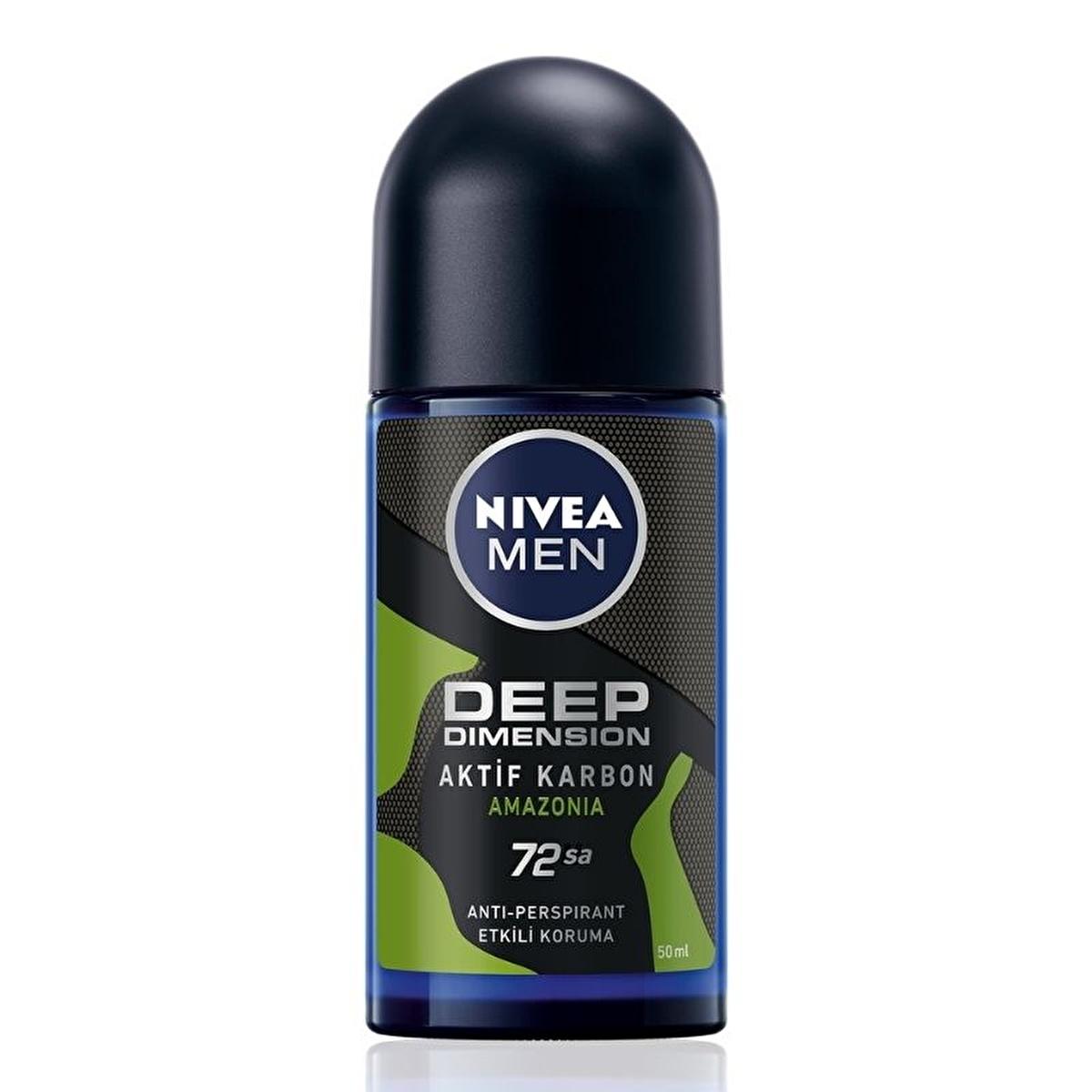 Nivea Men Deep Dimension Amazonia Roll-on Deodorant - Long Lasting Anti-Perspirant Protection for Men, 72 Hours Freshness, Masculine Scent
