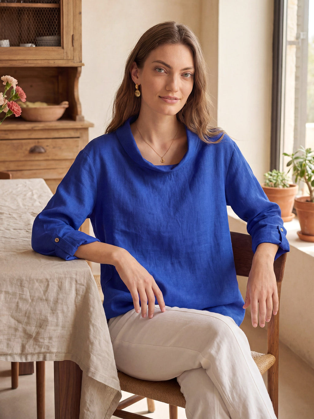 LINTICO 100% Linen Draped Neck Top HOLLIS — detail shot 10
