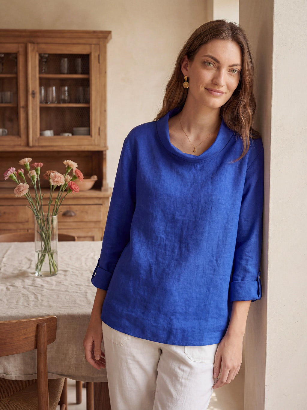 LINTICO 100% Linen Draped Neck Top HOLLIS — comparison shot