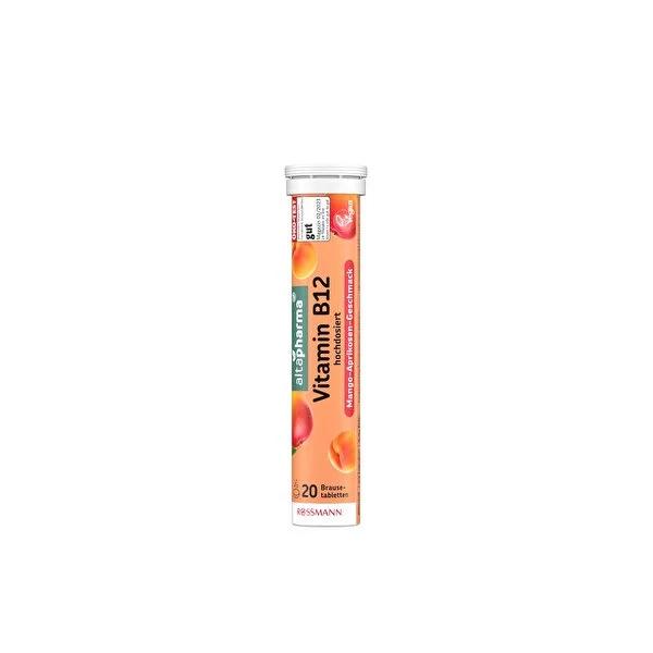 Altapharma Vitamin B12 Supplement Effervescent Tablets - Mango-Apricot Flavored, Vegan, Lactose & Gluten-Free, Energy Boost - 20 Tablets