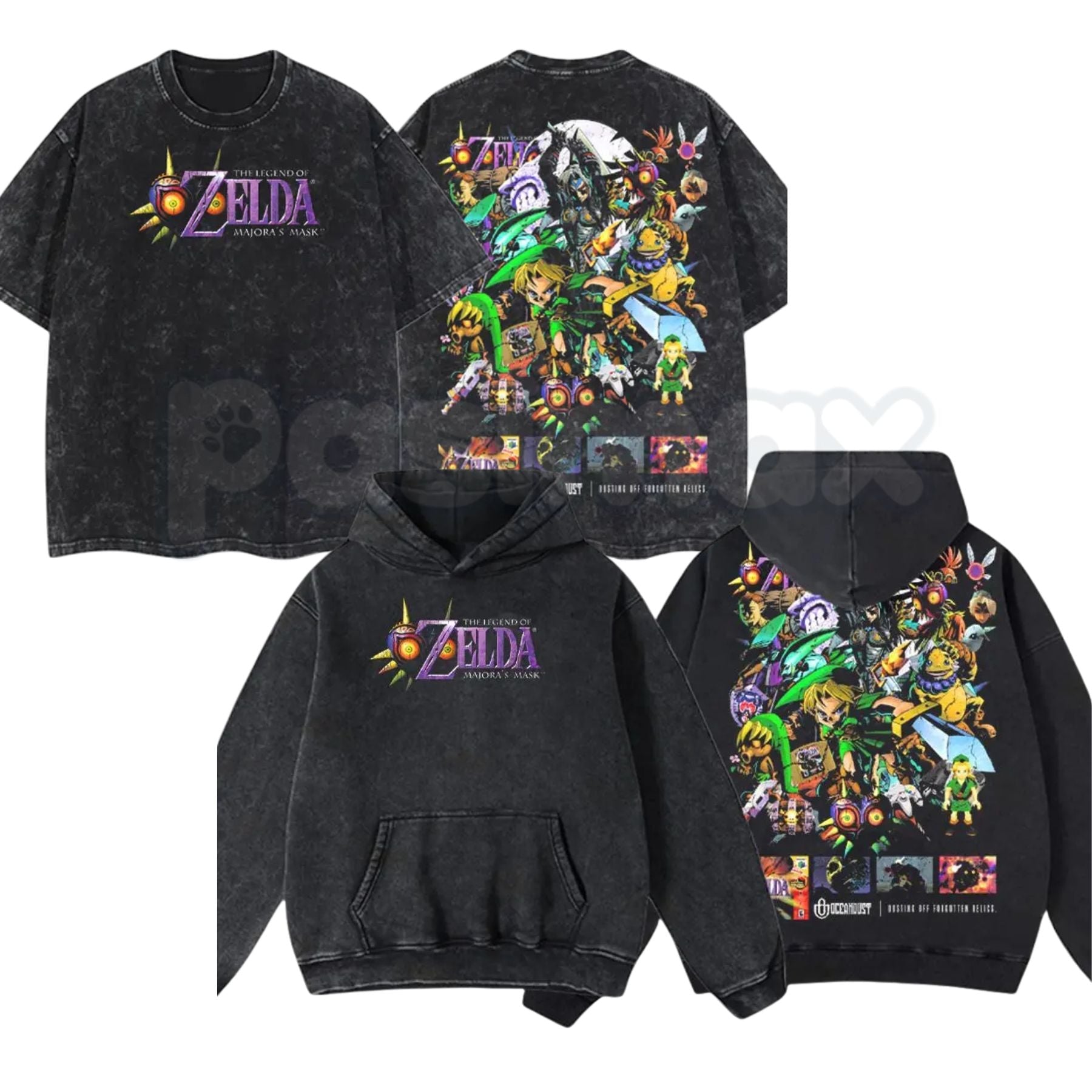 OceanDust4U Legend of Zelda Majora's Mask T-Shirt & Hoodie – Vintage Washed Graphic Apparel, Lightweight Retro Gaming Streetwear