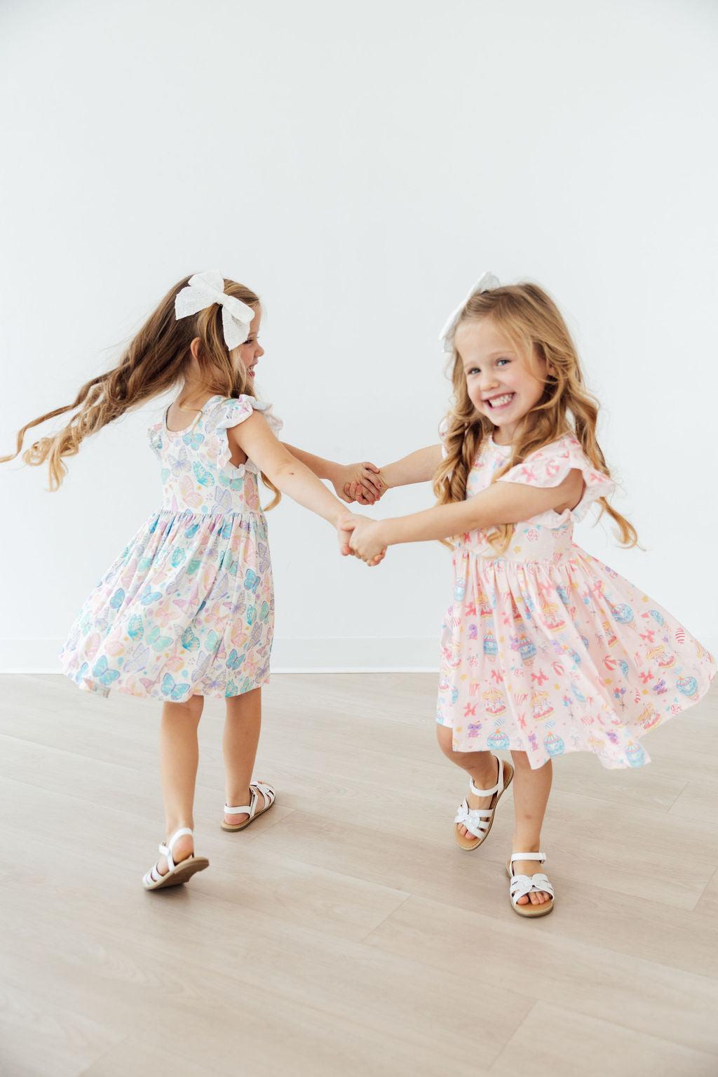 Mila & Rose ® Off to the Circus Flutter Sleeve Twirl Dress — detail close-up