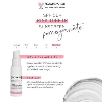 Skin401 Vegan SPF50+ Pink Tone Up Sunscreen - Cruelty-Free, Even Skin Tone, 1.69 fl oz