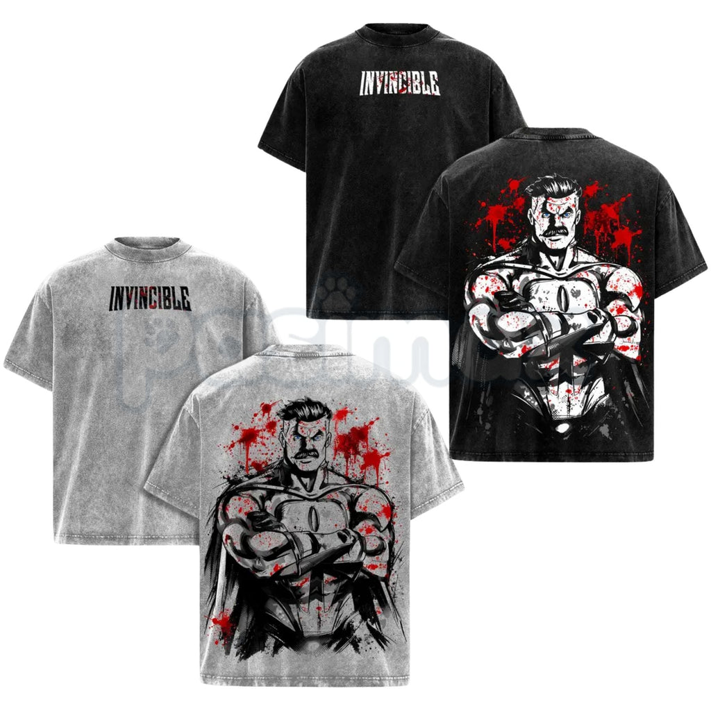 Omni-Man Invincible Anime T-Shirt – Vintage Washed Viltrumite Graphic Tee, Lightweight Retro Cotton Hero Streetwear Top