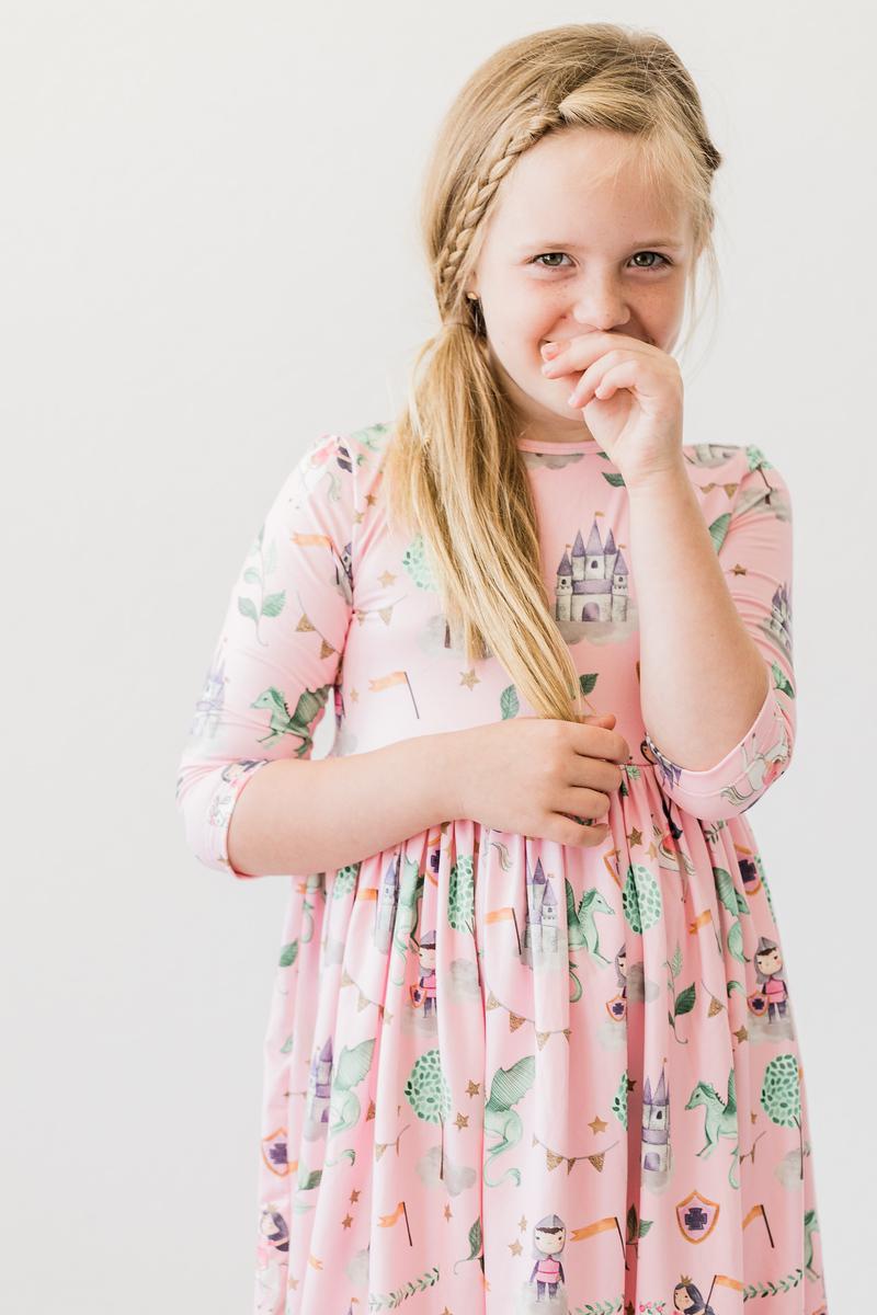 Mila & Rose ® Once Upon a Time 3/4 Sleeve Pocket Twirl Dress — back view