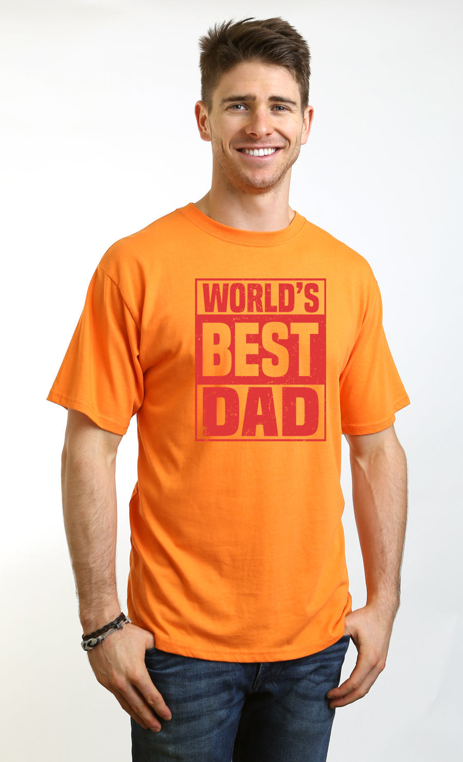 Spun Bamboo World's Best Dad Men's Bamboo Viscose/Organic Cotton Short Sleeve Graphic T-Shirt — product on model