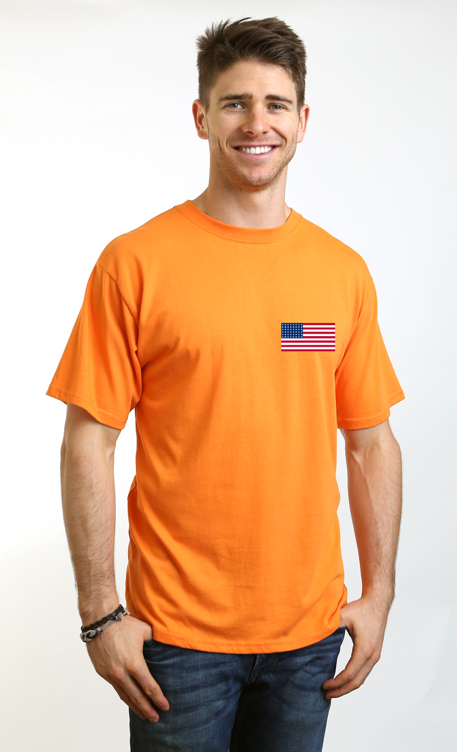 Spun Bamboo American Flag Men's Bamboo Viscose/Organic Cotton Short Sleeve Graphic T-Shirt — product on model