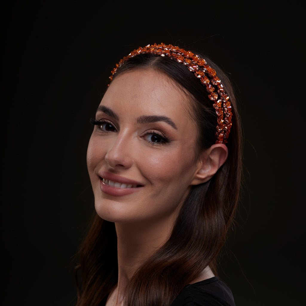 Orange Crystal Beaded Hairband – Bridal Port