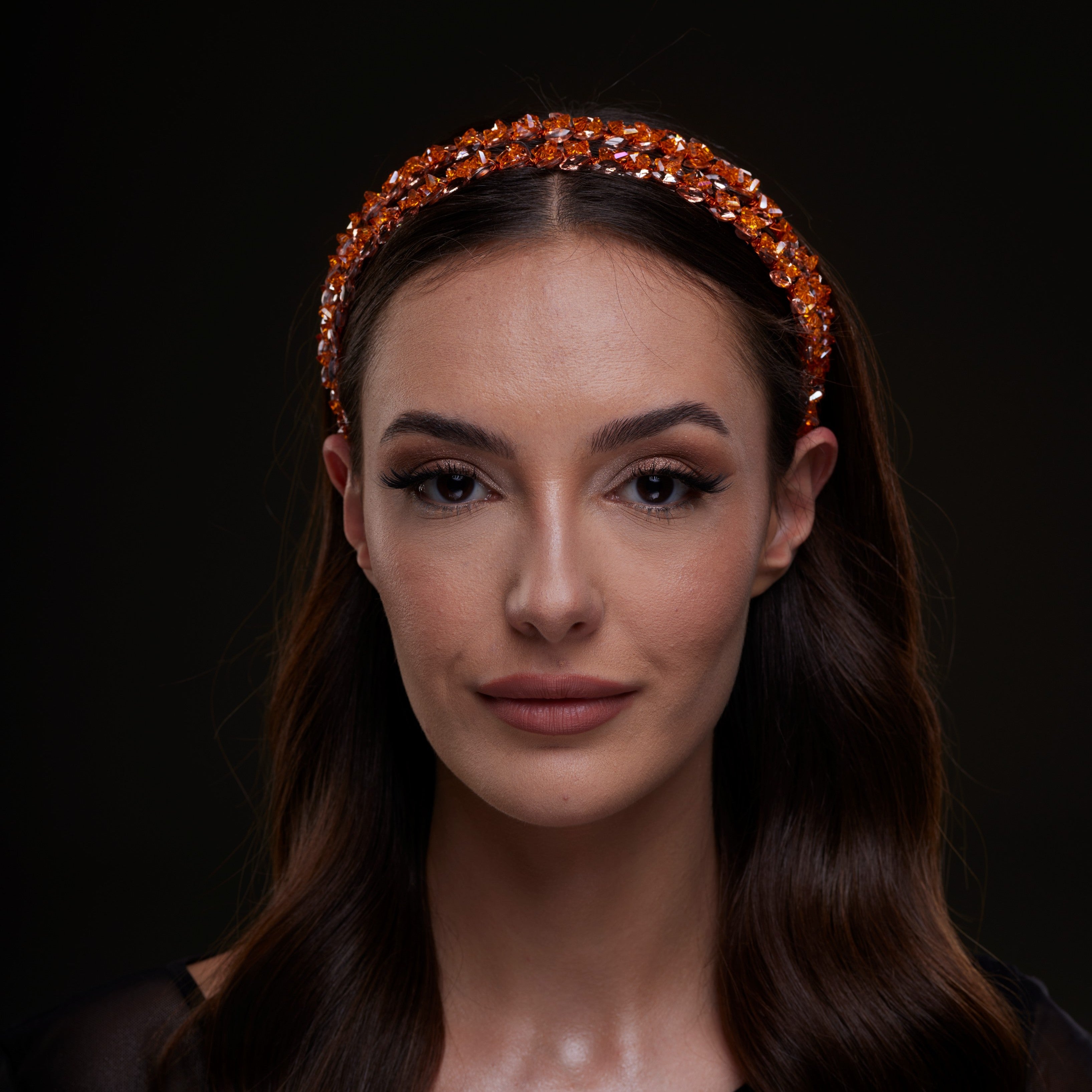 Orange Crystal Beaded Hairband – Bridal Port, view 2