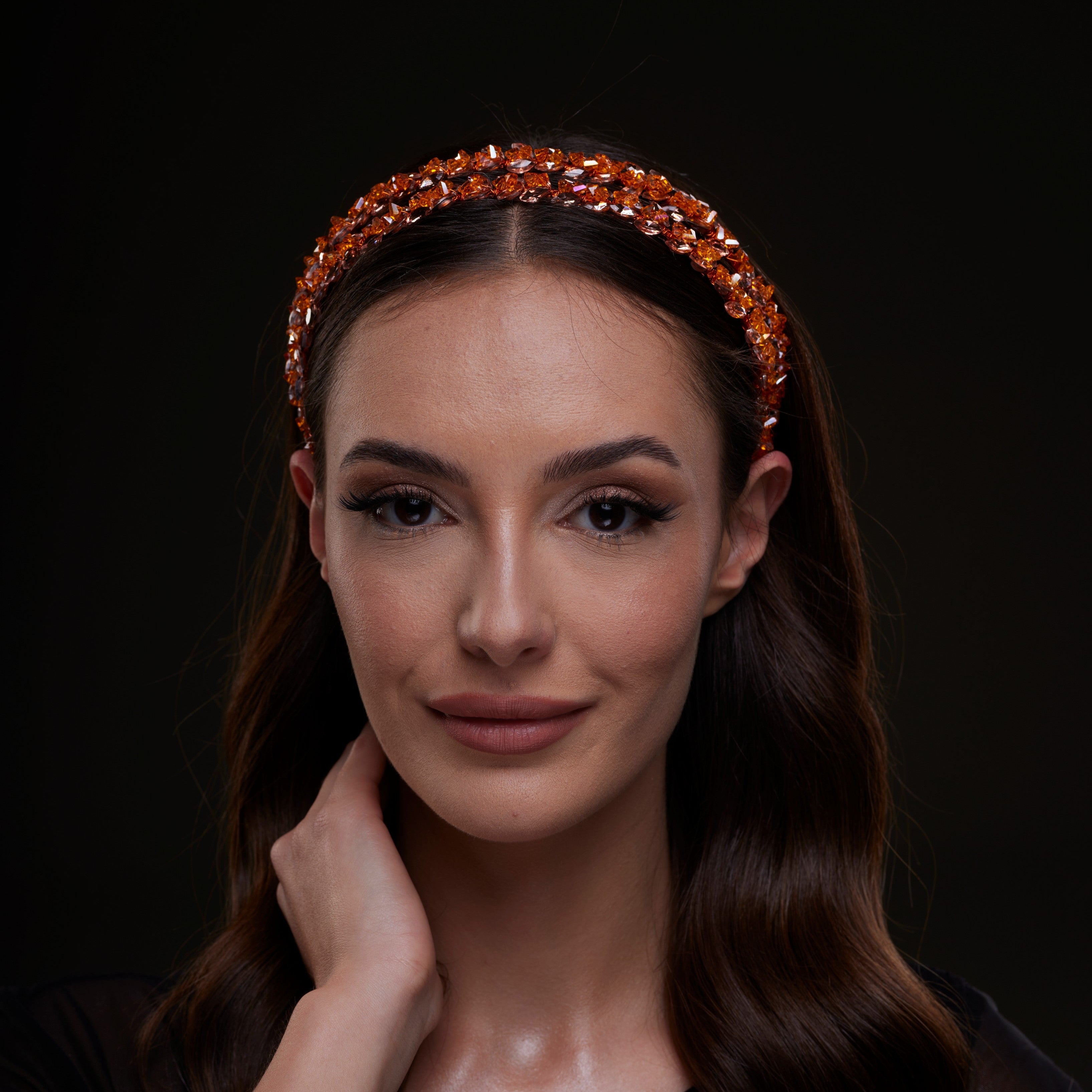 Orange Crystal Beaded Hairband – Bridal Port, view 3
