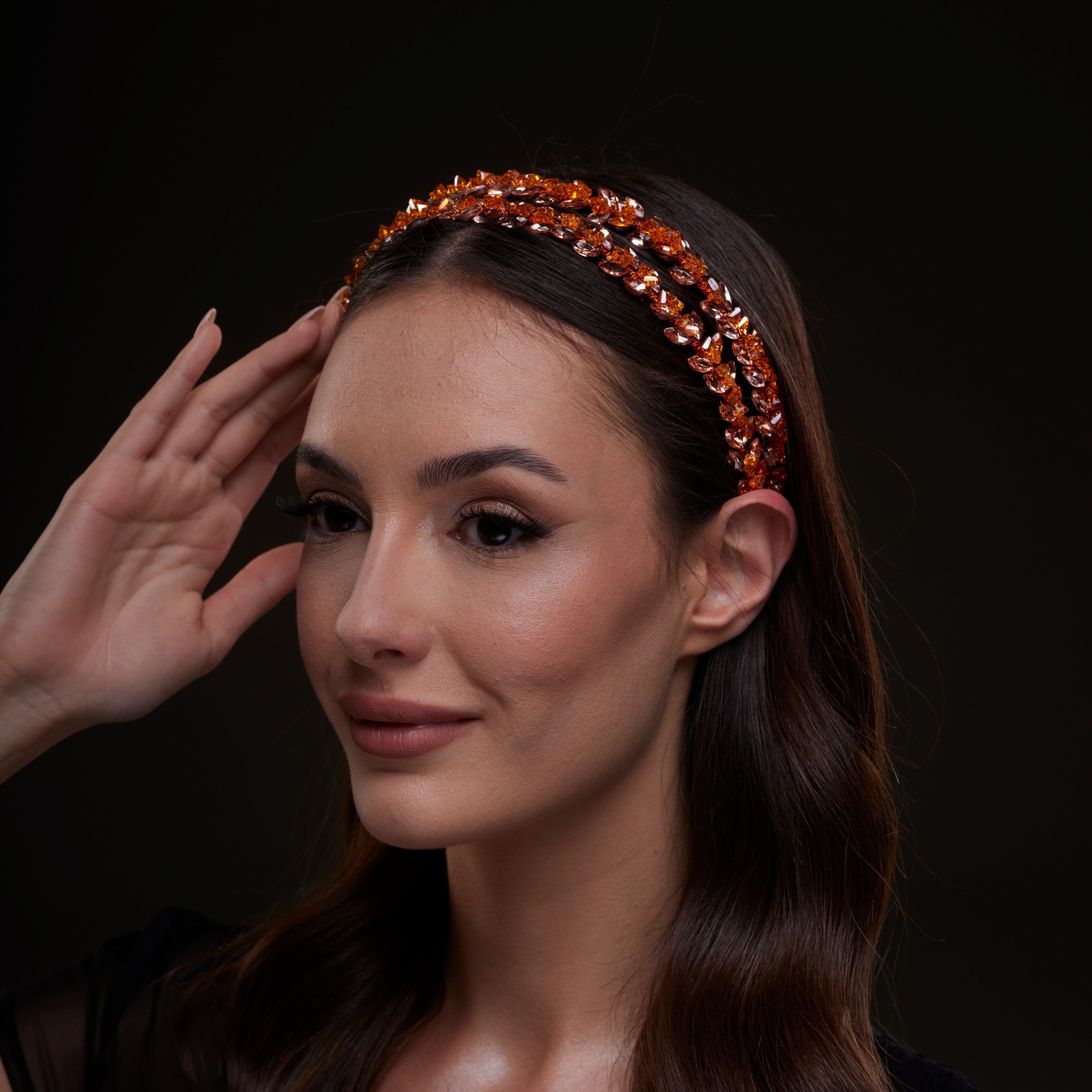 Orange Crystal Beaded Hairband – Bridal Port, view 4