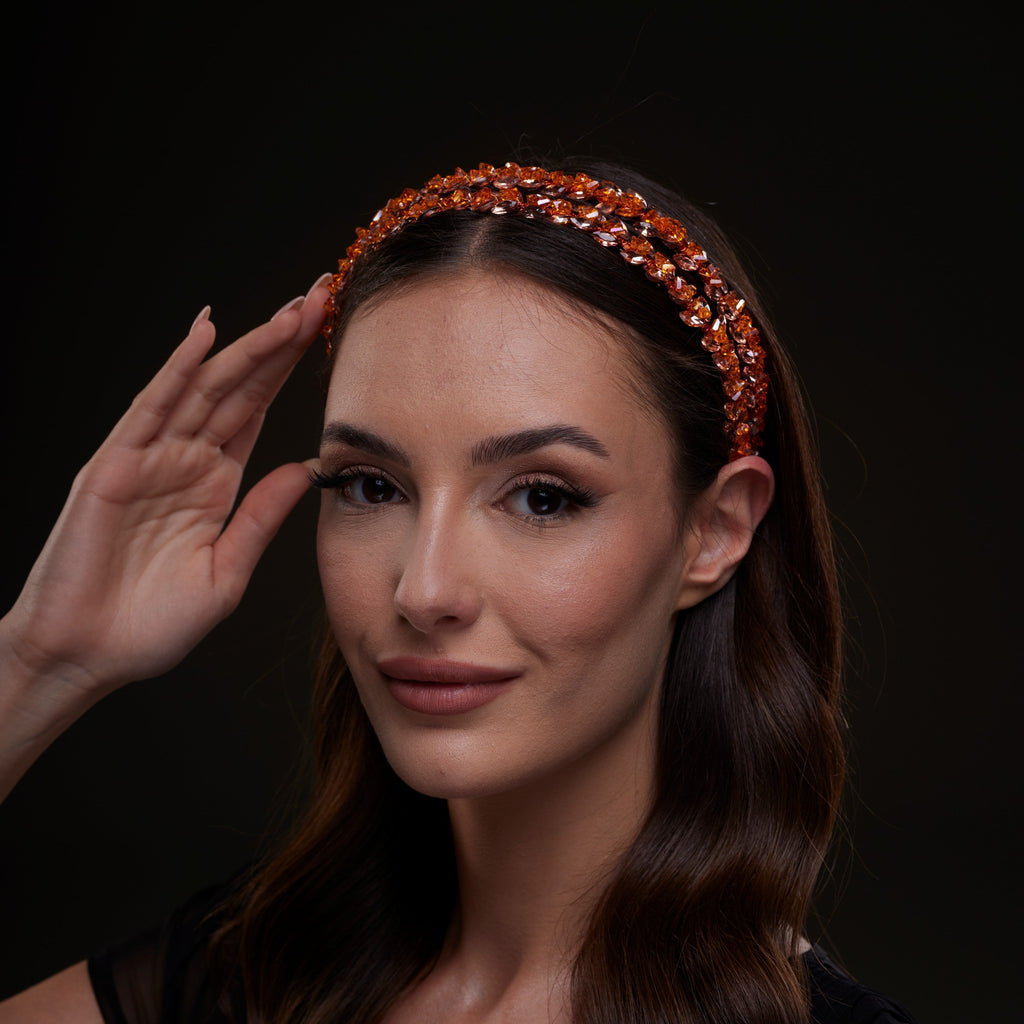 Orange Crystal Beaded Hairband – Bridal Port, view 5