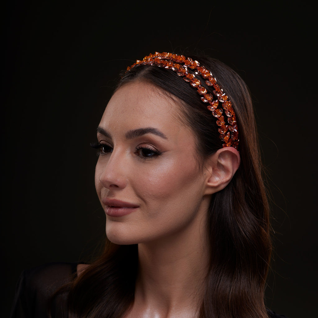 Orange Crystal Beaded Hairband – Bridal Port, view 6