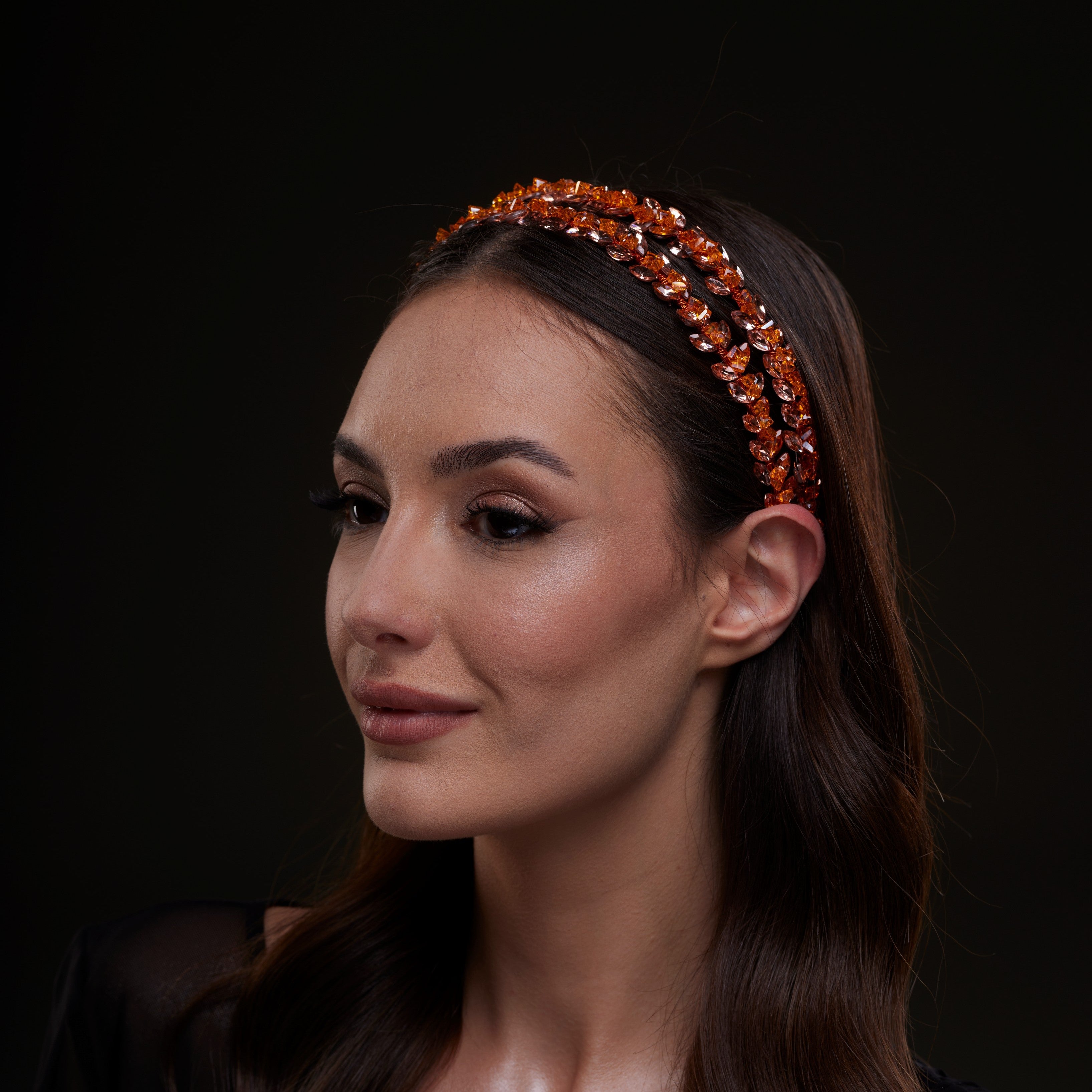 Orange Crystal Beaded Hairband – Bridal Port, view 6