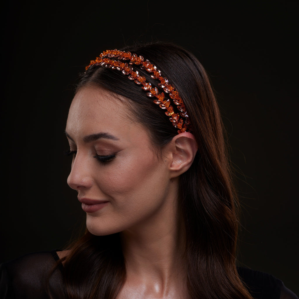 Orange Crystal Beaded Hairband – Bridal Port, view 7