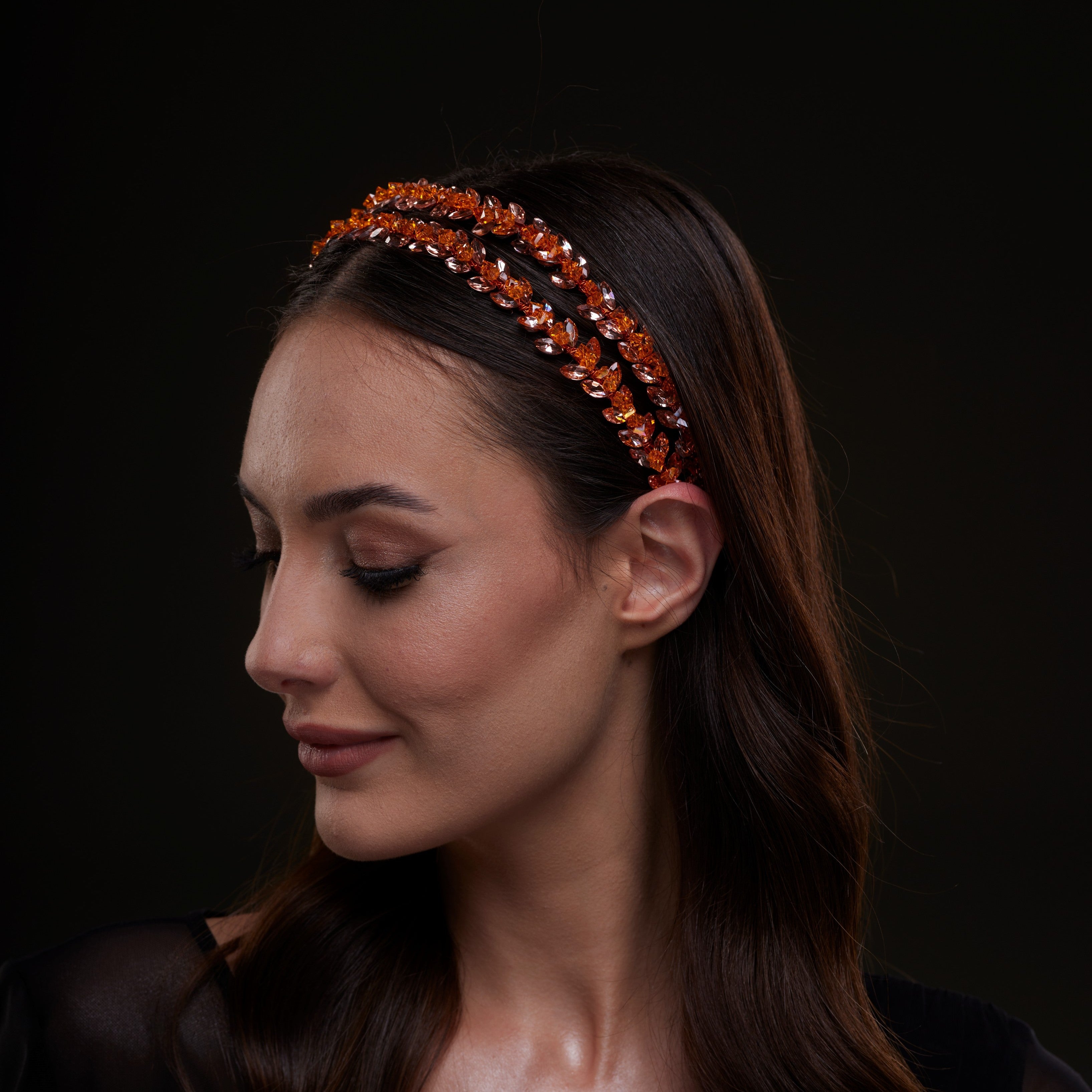 Orange Crystal Beaded Hairband – Bridal Port, view 7