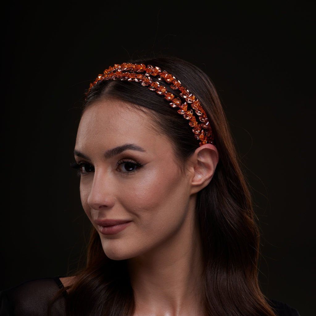 Orange Crystal Beaded Hairband – Bridal Port, view 8