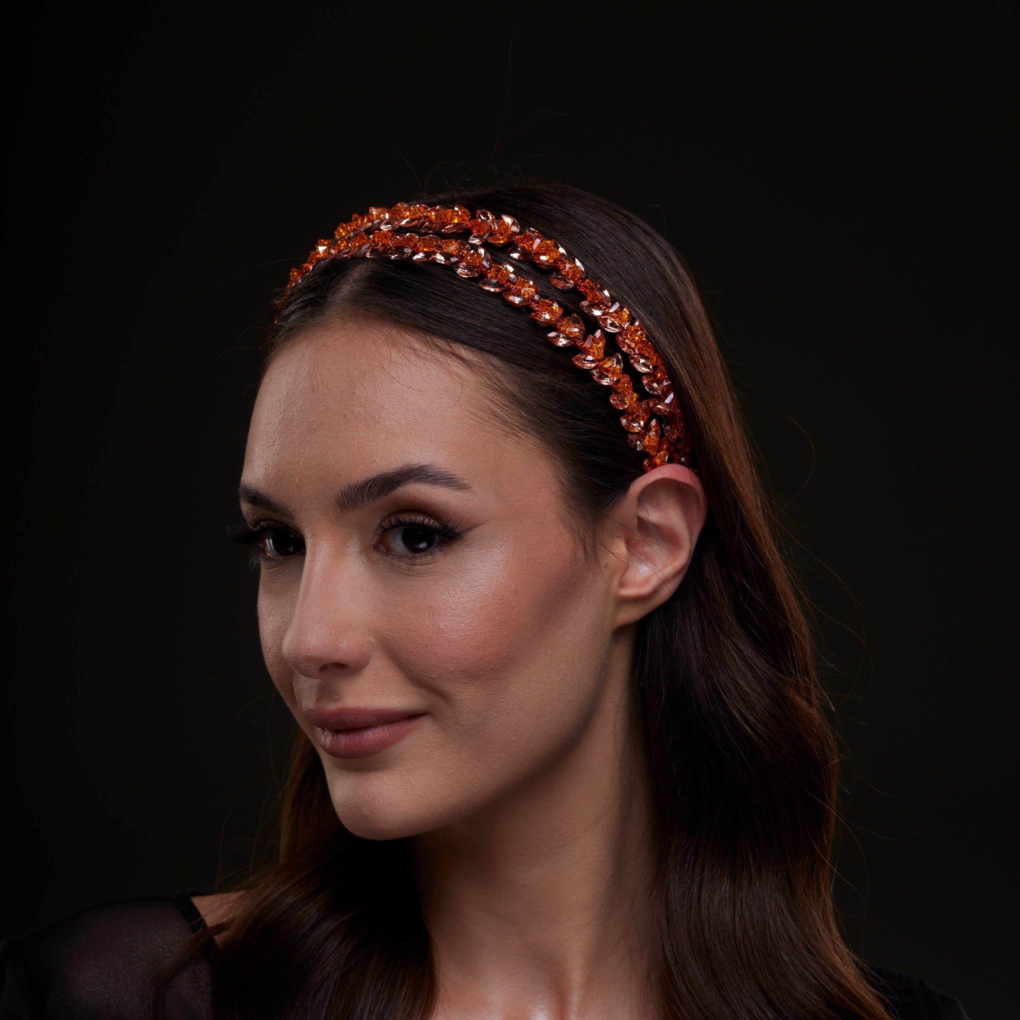 Orange Crystal Beaded Hairband – Bridal Port, view 8