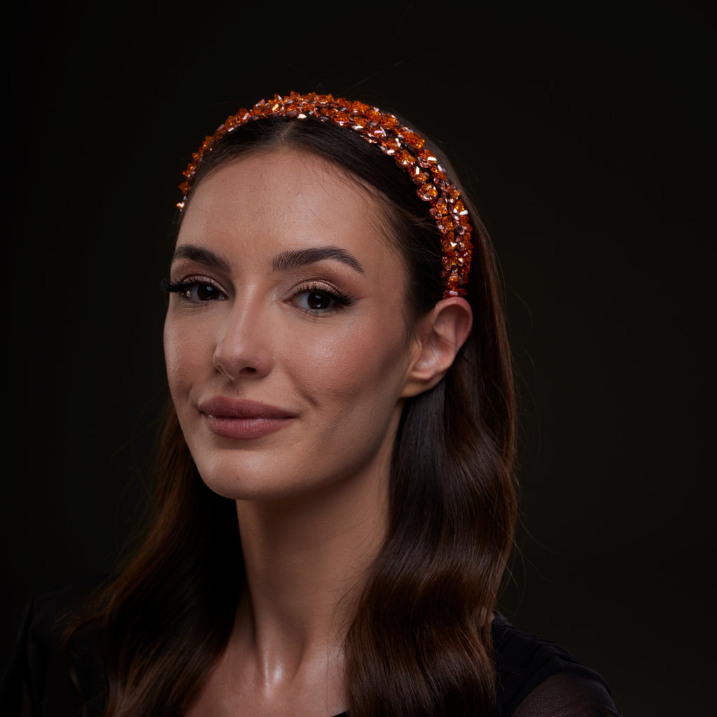 Orange Crystal Beaded Hairband – Bridal Port, view 9
