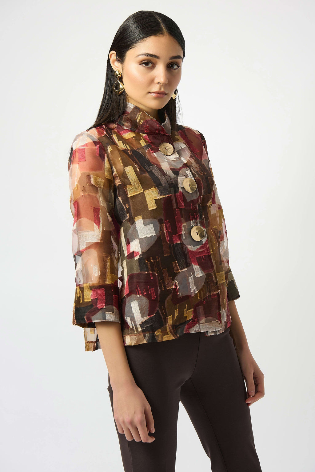 KADOU BOUTIQUE Organza Abstract Print Two-Piece Trapeze Jacket - 253163 — main product shot