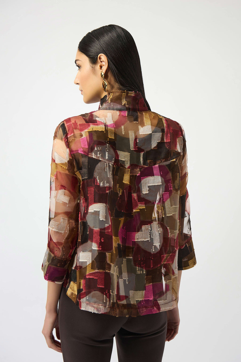 KADOU BOUTIQUE Organza Abstract Print Two-Piece Trapeze Jacket - 253163 — detail close-up