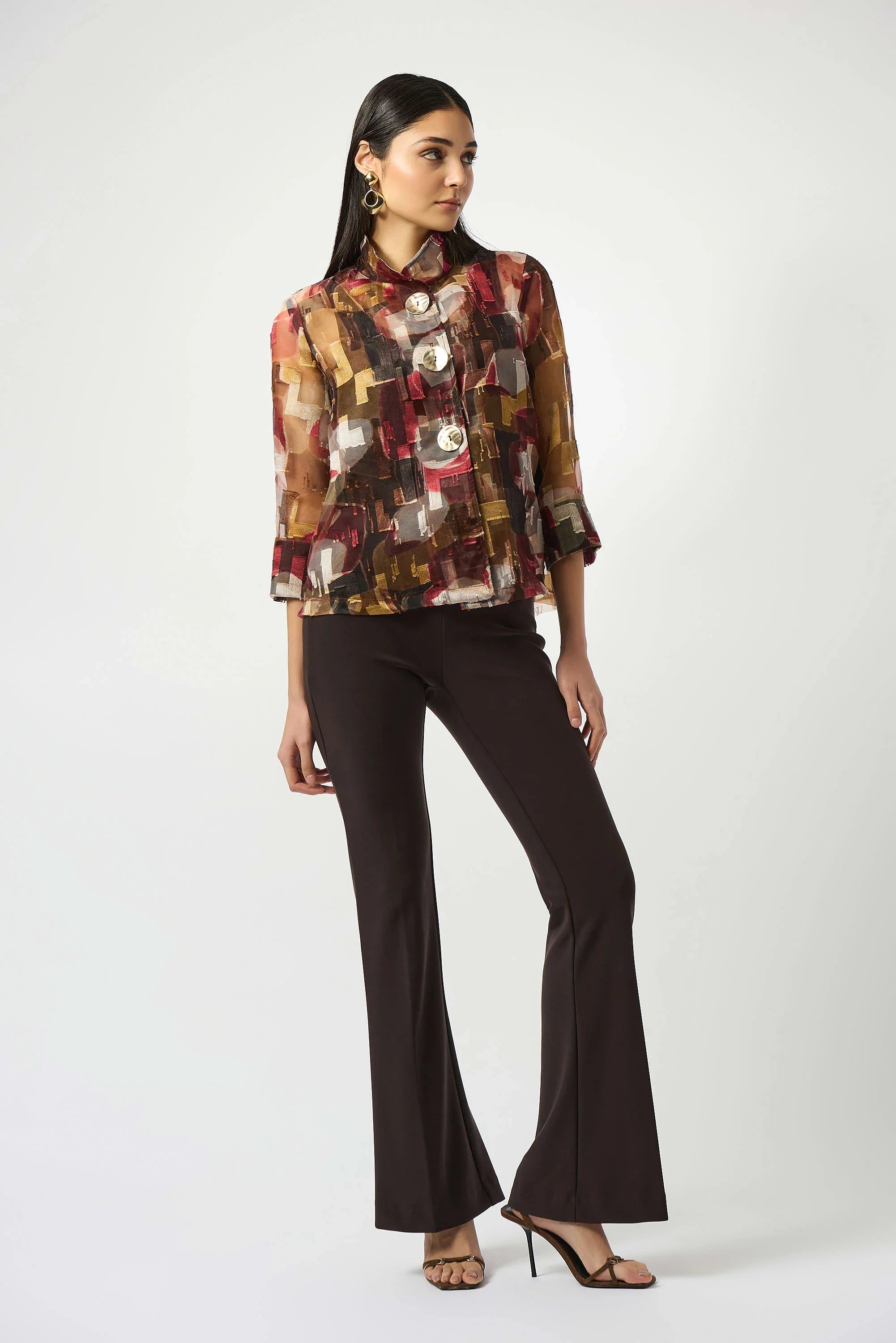 KADOU BOUTIQUE Organza Abstract Print Two-Piece Trapeze Jacket - 253163 — side view
