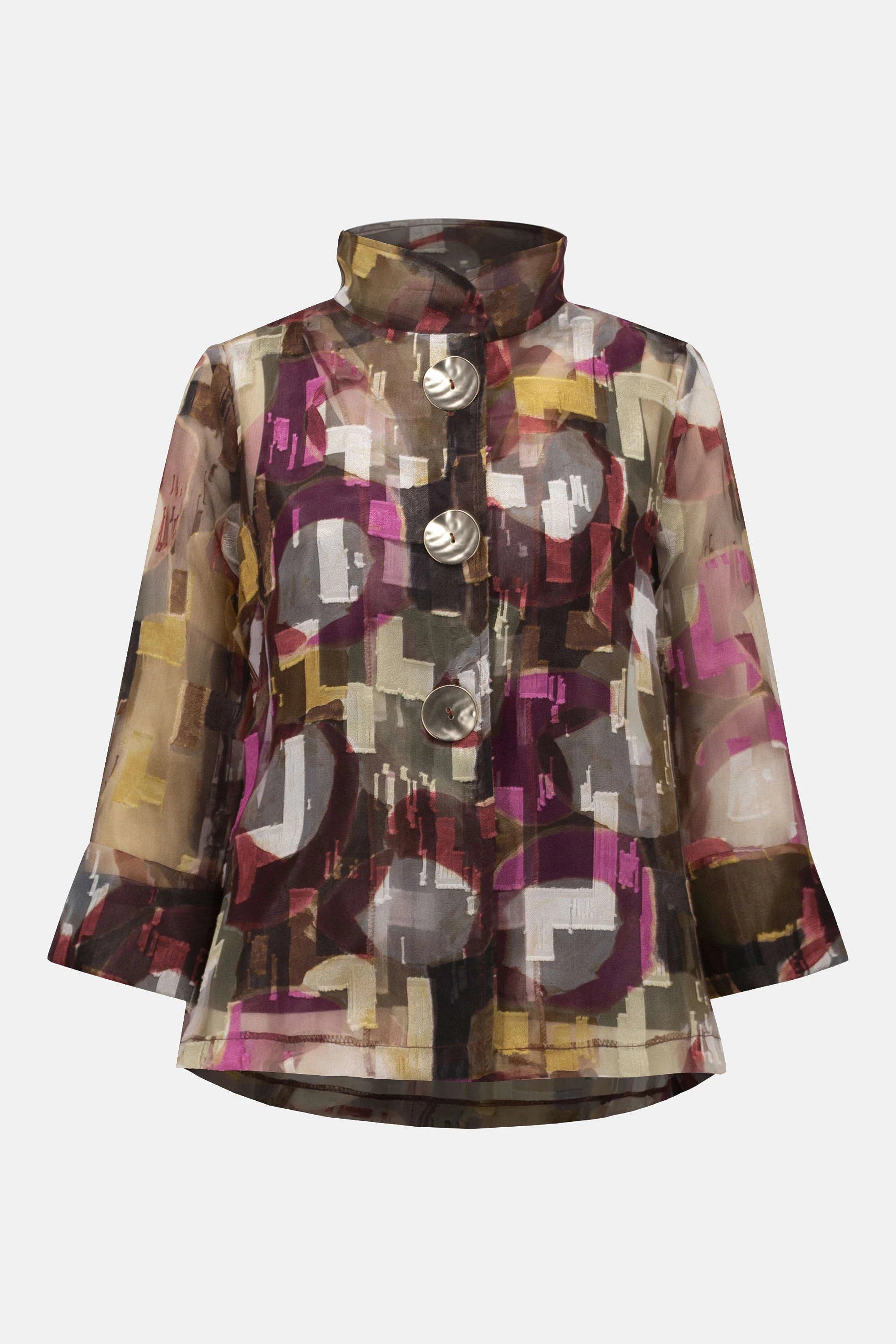 KADOU BOUTIQUE Organza Abstract Print Two-Piece Trapeze Jacket - 253163 — in-use photo