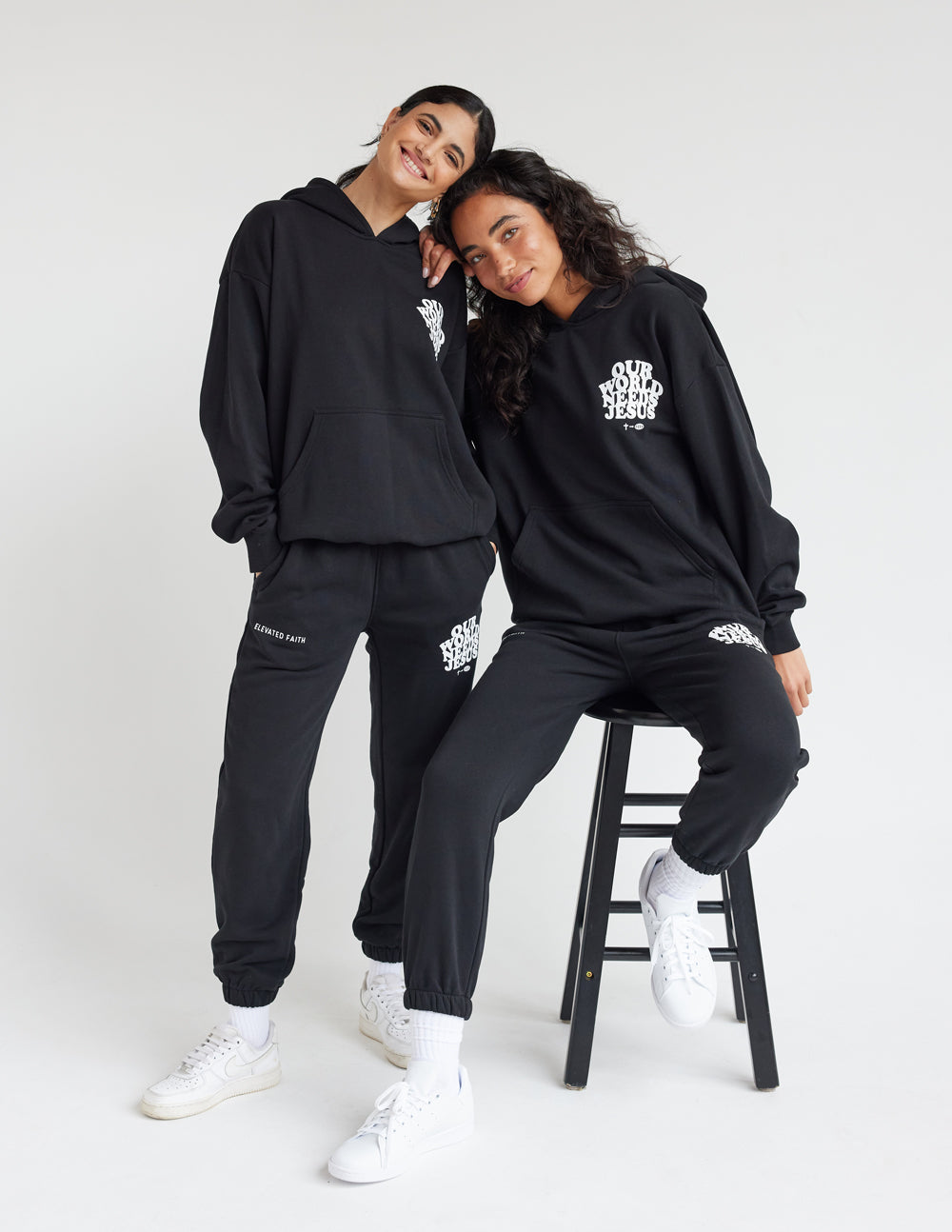 Elevated Faith Our World Needs Jesus Black Unisex Sweatpant — side view