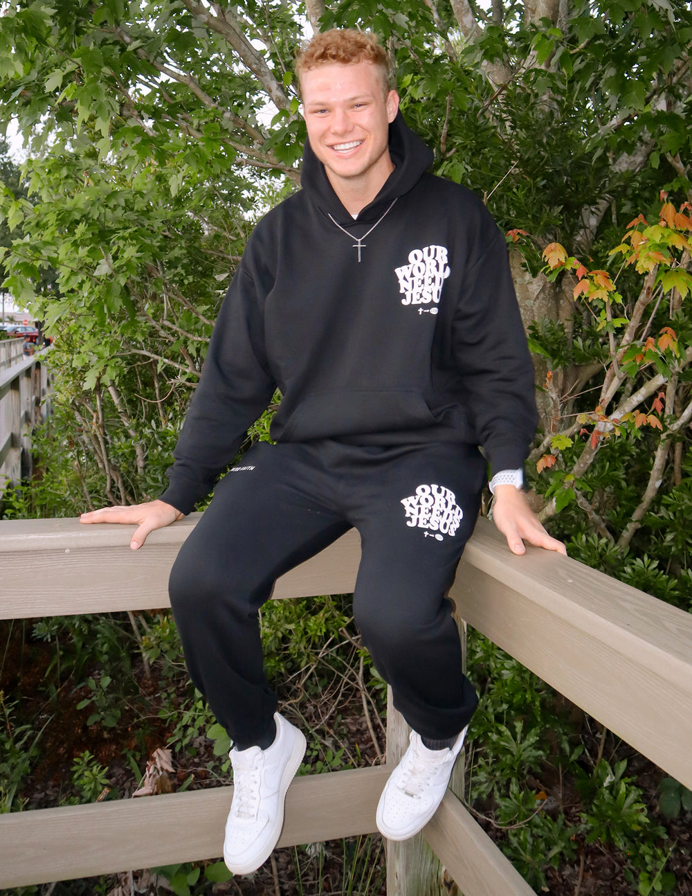 Elevated Faith Our World Needs Jesus Black Unisex Sweatpant — detail close-up