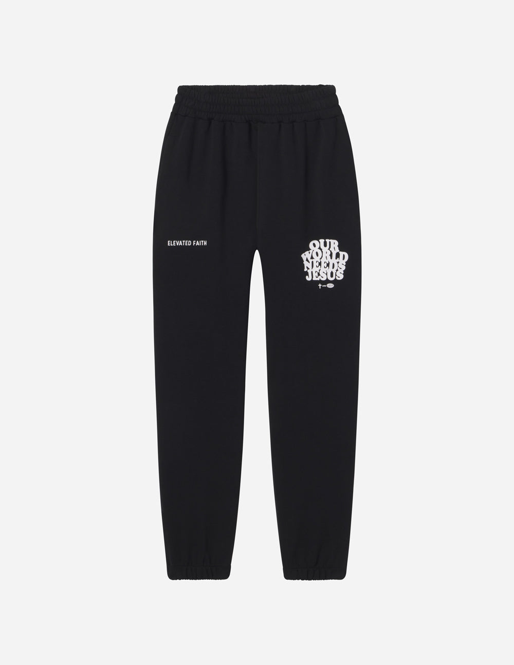 Elevated Faith Our World Needs Jesus Black Unisex Sweatpant — in-use photo