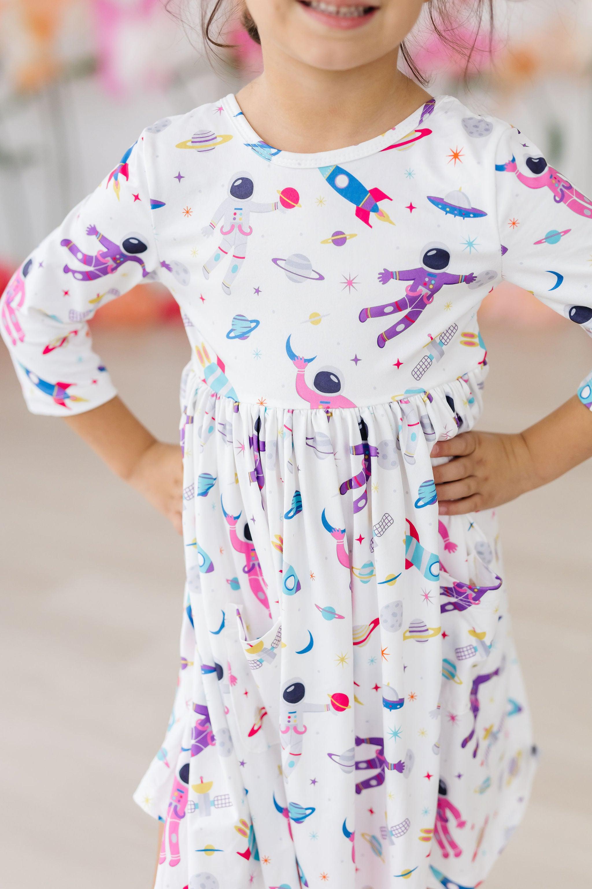 Mila & Rose ® Out of this World 3/4 Sleeve Pocket Twirl Dress — detail close-up