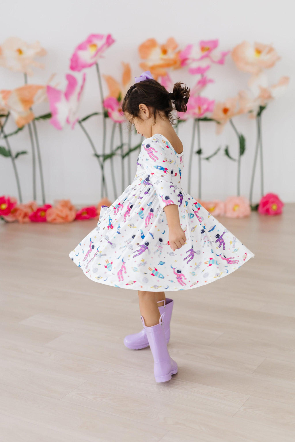 Mila & Rose ® Out of this World 3/4 Sleeve Pocket Twirl Dress — lifestyle context
