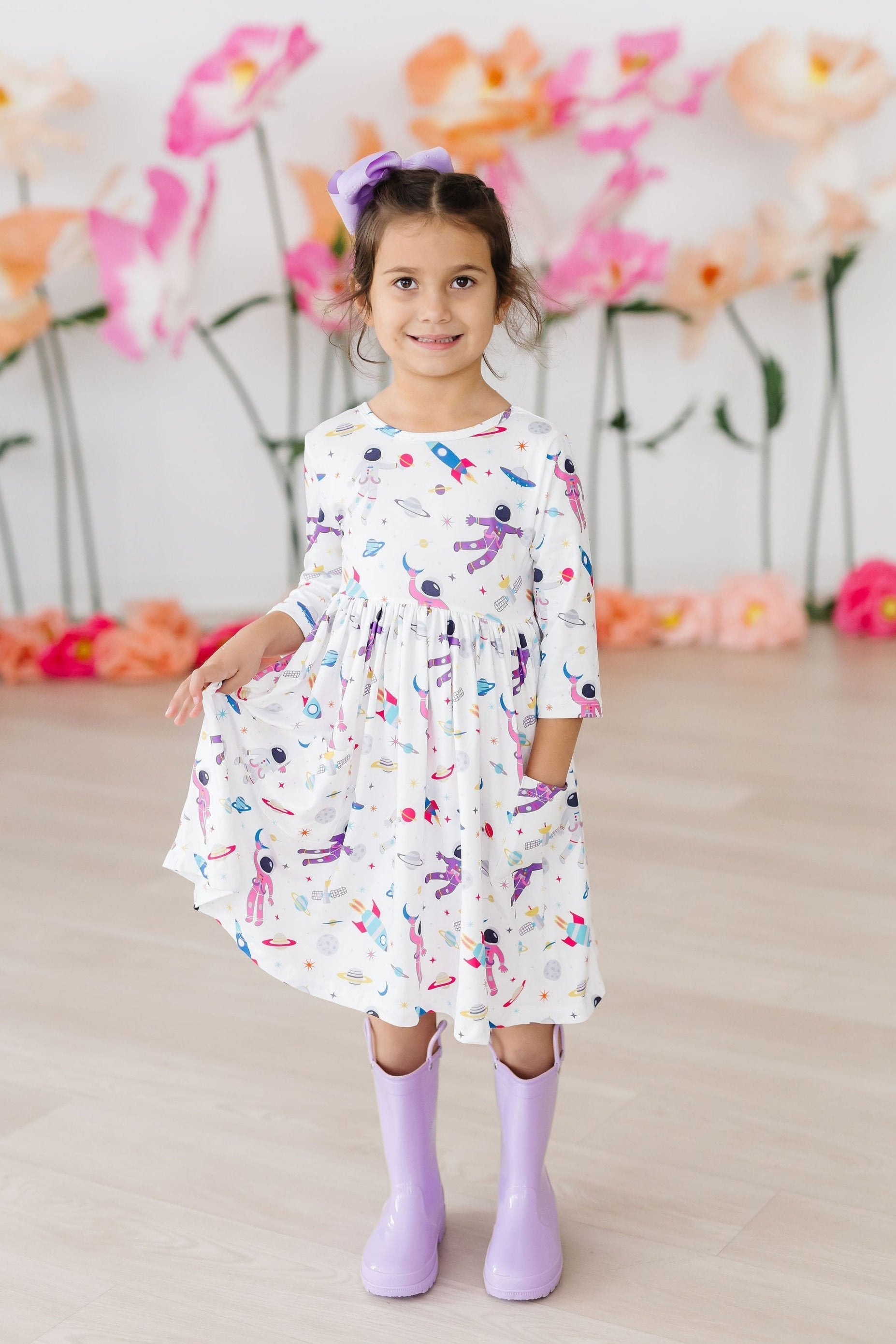 Mila & Rose ® Out of this World 3/4 Sleeve Pocket Twirl Dress — side view