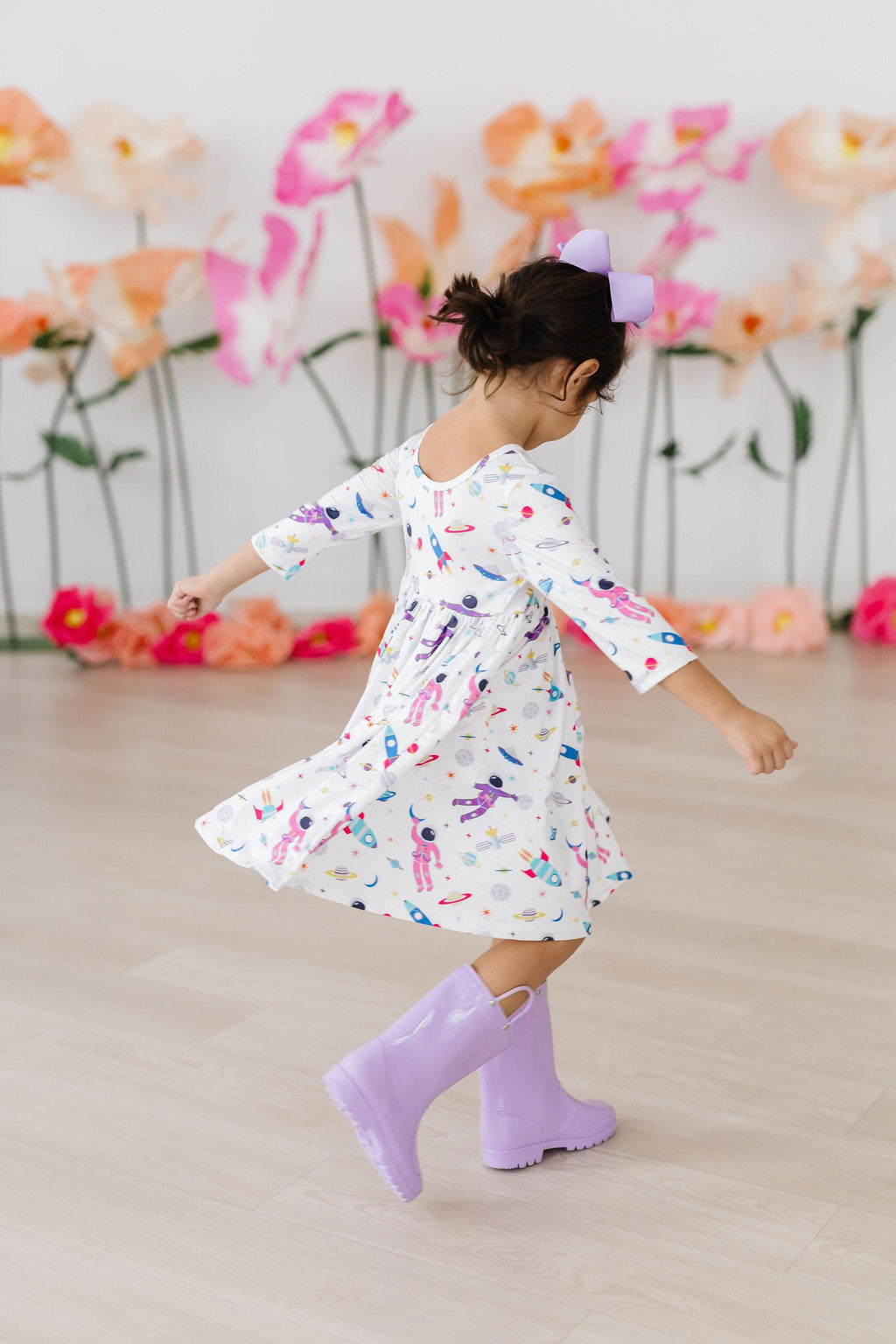Mila & Rose ® Out of this World 3/4 Sleeve Pocket Twirl Dress — back view