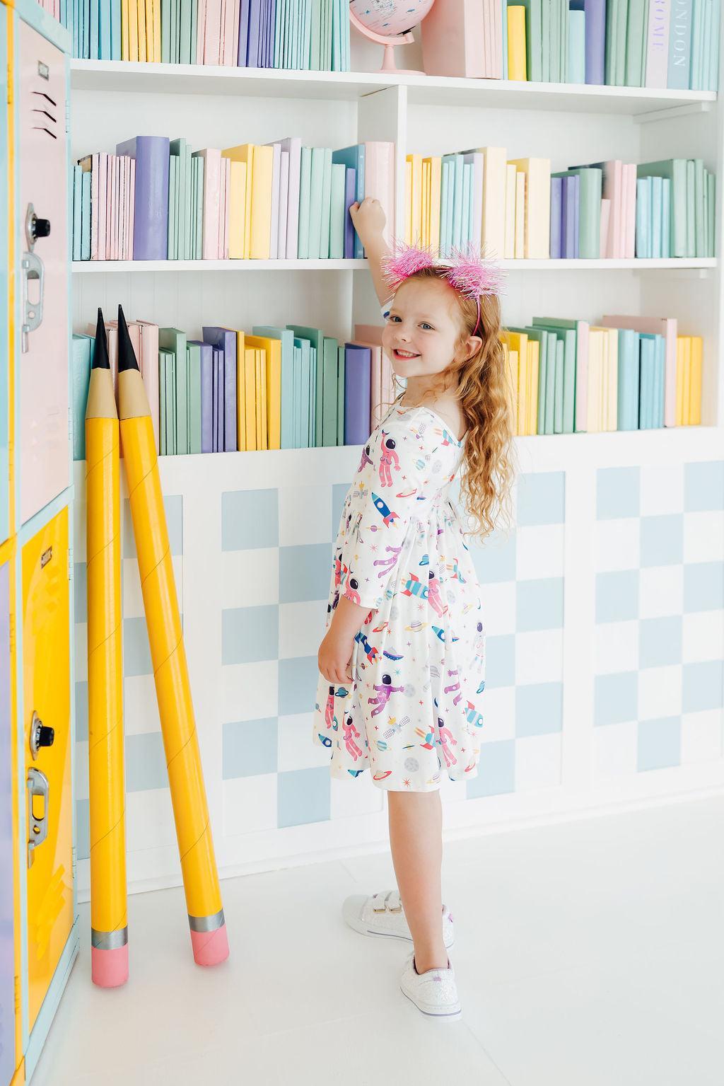 Mila & Rose ® Out of this World 3/4 Sleeve Pocket Twirl Dress — in-use photo