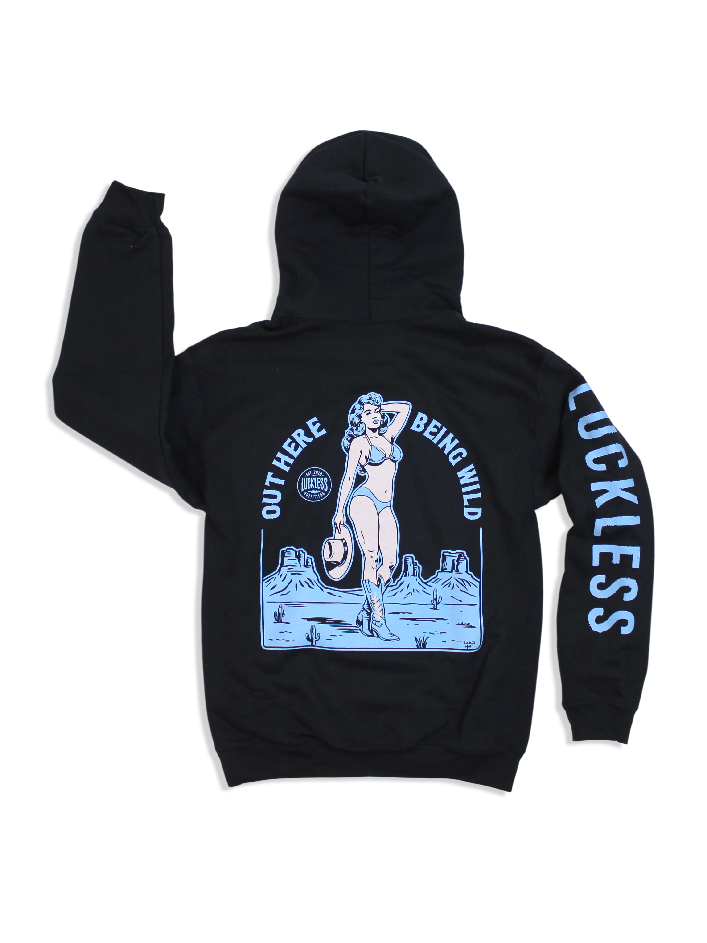 Luckless Outfitters Out Here Being Wild Hoodie in Dew Blue — main product shot