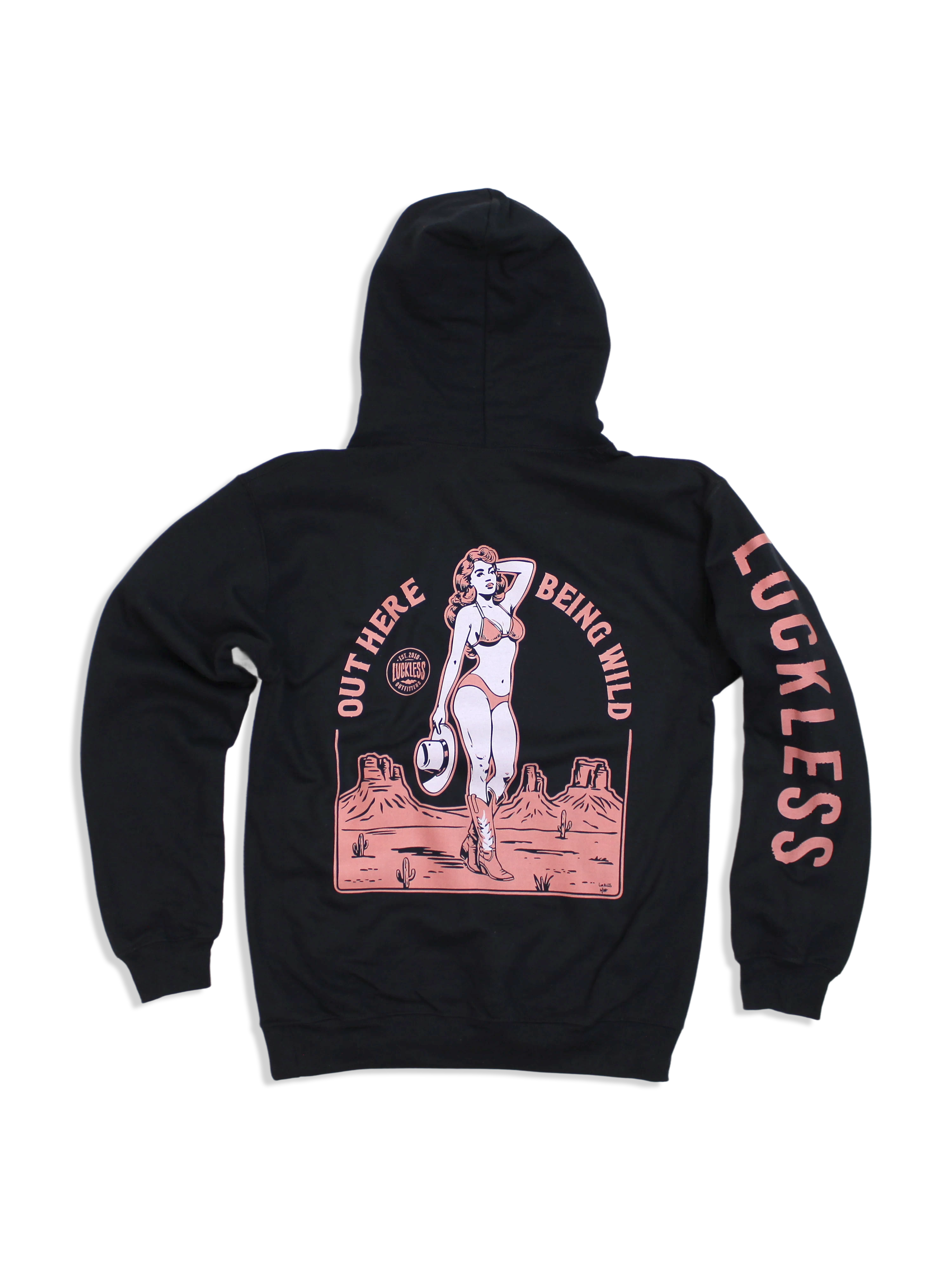Luckless Outfitters Out Here Being Wild Hoodie in Dusty Coral — main product shot