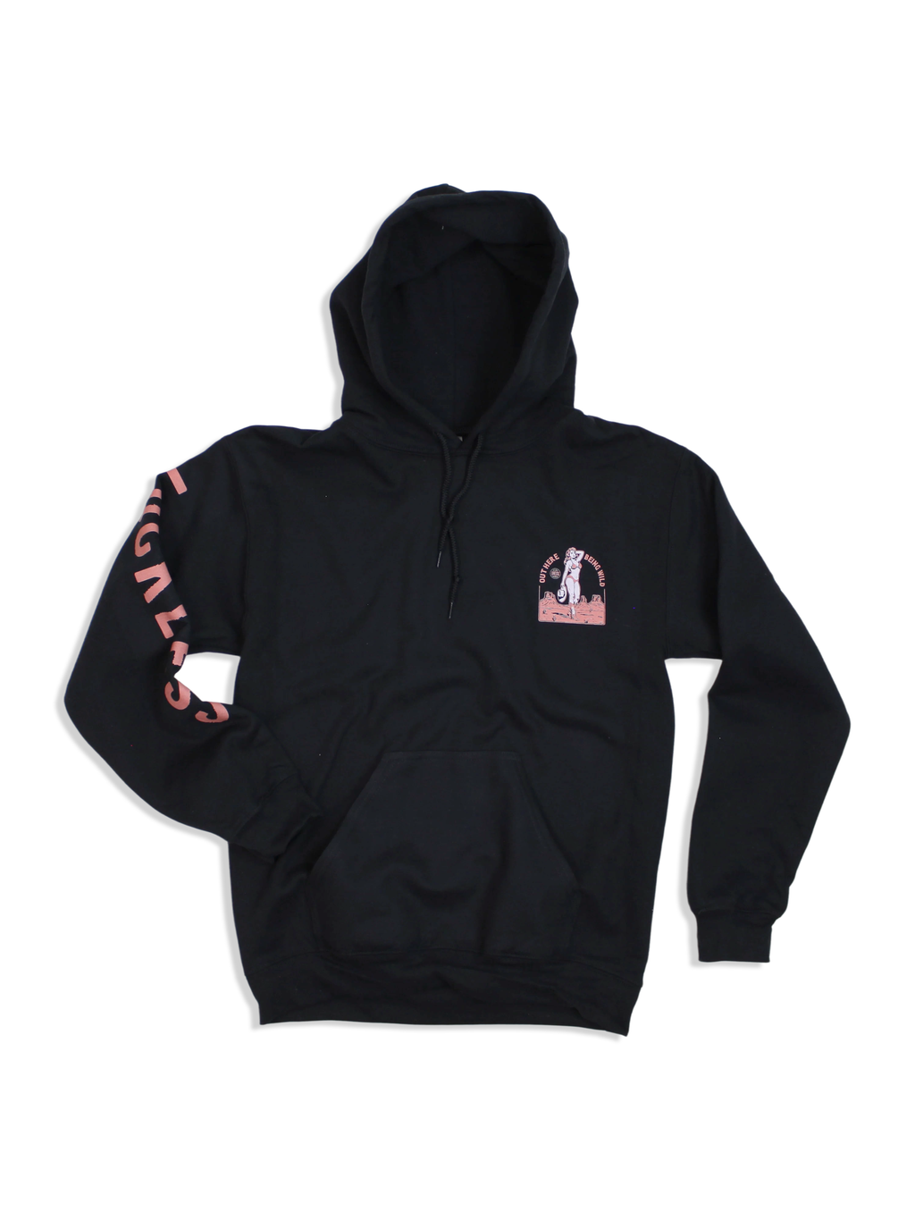 Luckless Outfitters Out Here Being Wild Hoodie in Dusty Coral — detail close-up