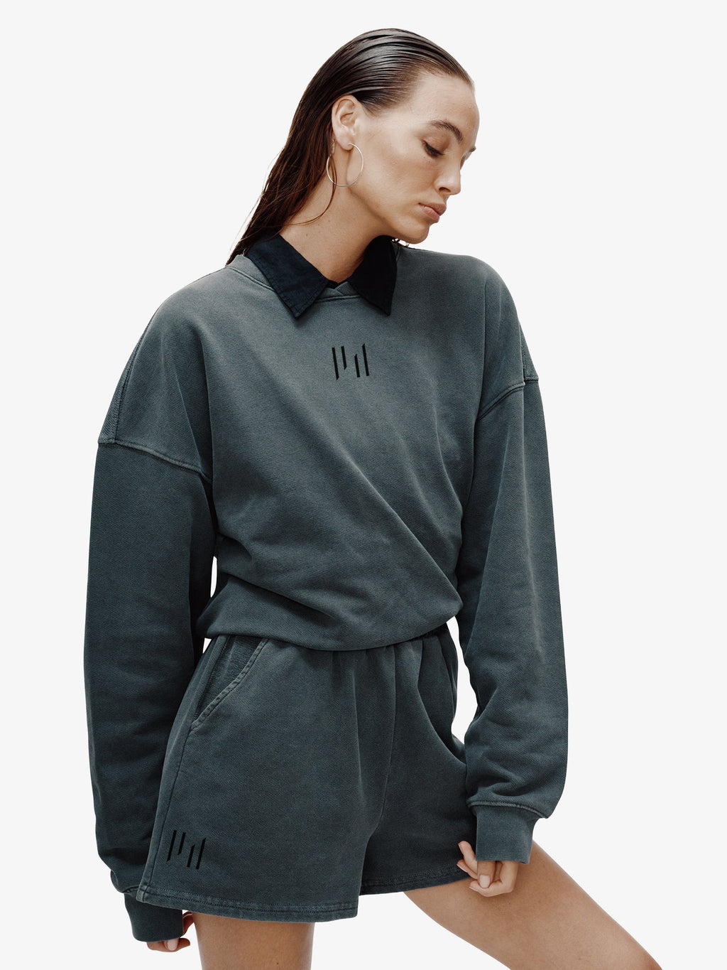 Holden Outerwear Oversized French Terry Crew - Black — detail close-up