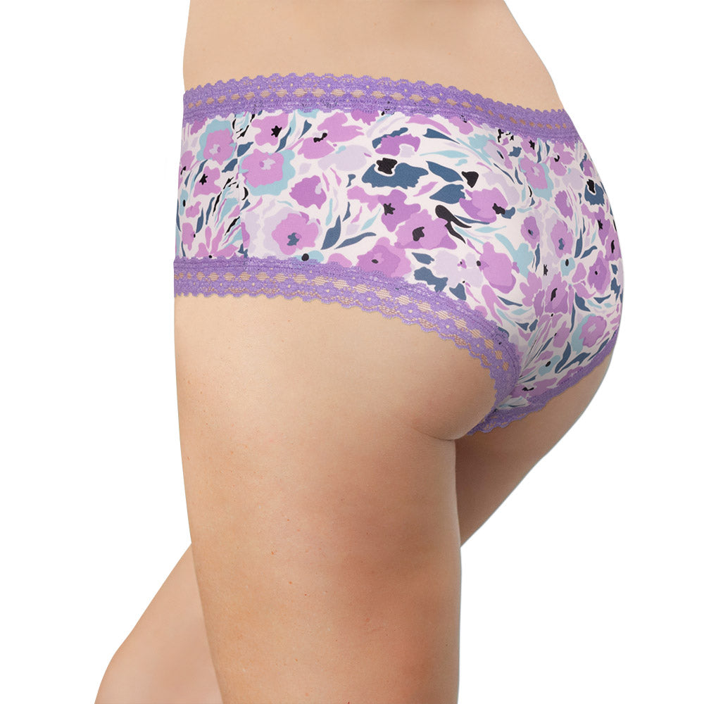 Love Libby Panties Purple Micro Hipster with Lace Trim — Love Libby Panties branding close-up