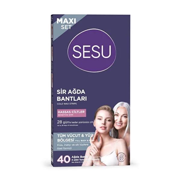 Sesu Wax Strips: Sensitive Skin Formula, 40 Strips - Easy & Effective Hair Removal for Face & Body
