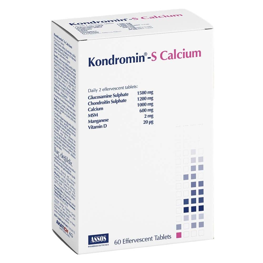 Kondromin-S Calcium Joint Health Supplement - 60 Effervescent Tablets with Glucosamine, Chondroitin, Calcium, and Vitamin D3
