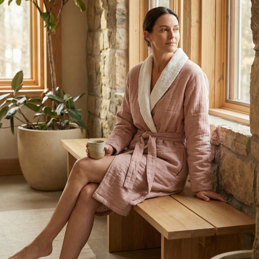 Soluna – Double-Side Muslin/Terry Shawl Robe – Pure Fiber, view 15