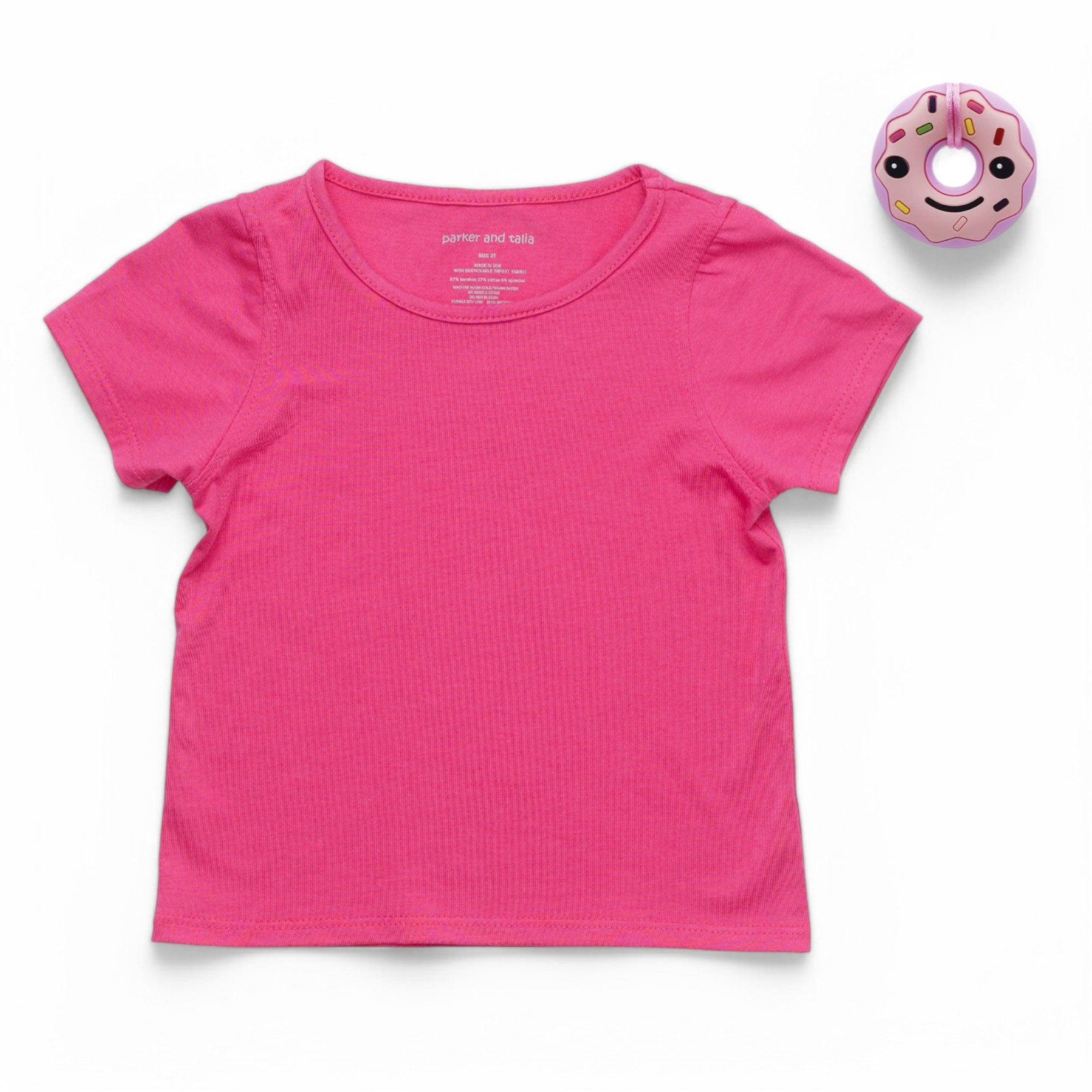 ParkerandTalia The Everday Sensory Friendly Pink Tee w Chewy Necklace-*actual chewy necklace design may vary, but c — sensory-friendly tee