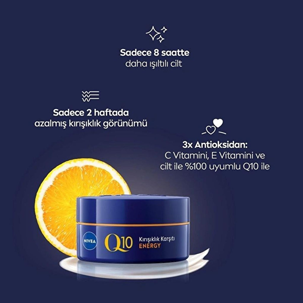 Nivea Q10 Energy Anti-Wrinkle Night Cream: Reduce Fine Lines & Revitalize Tired Skin with Vitamin C, 1.69 fl oz