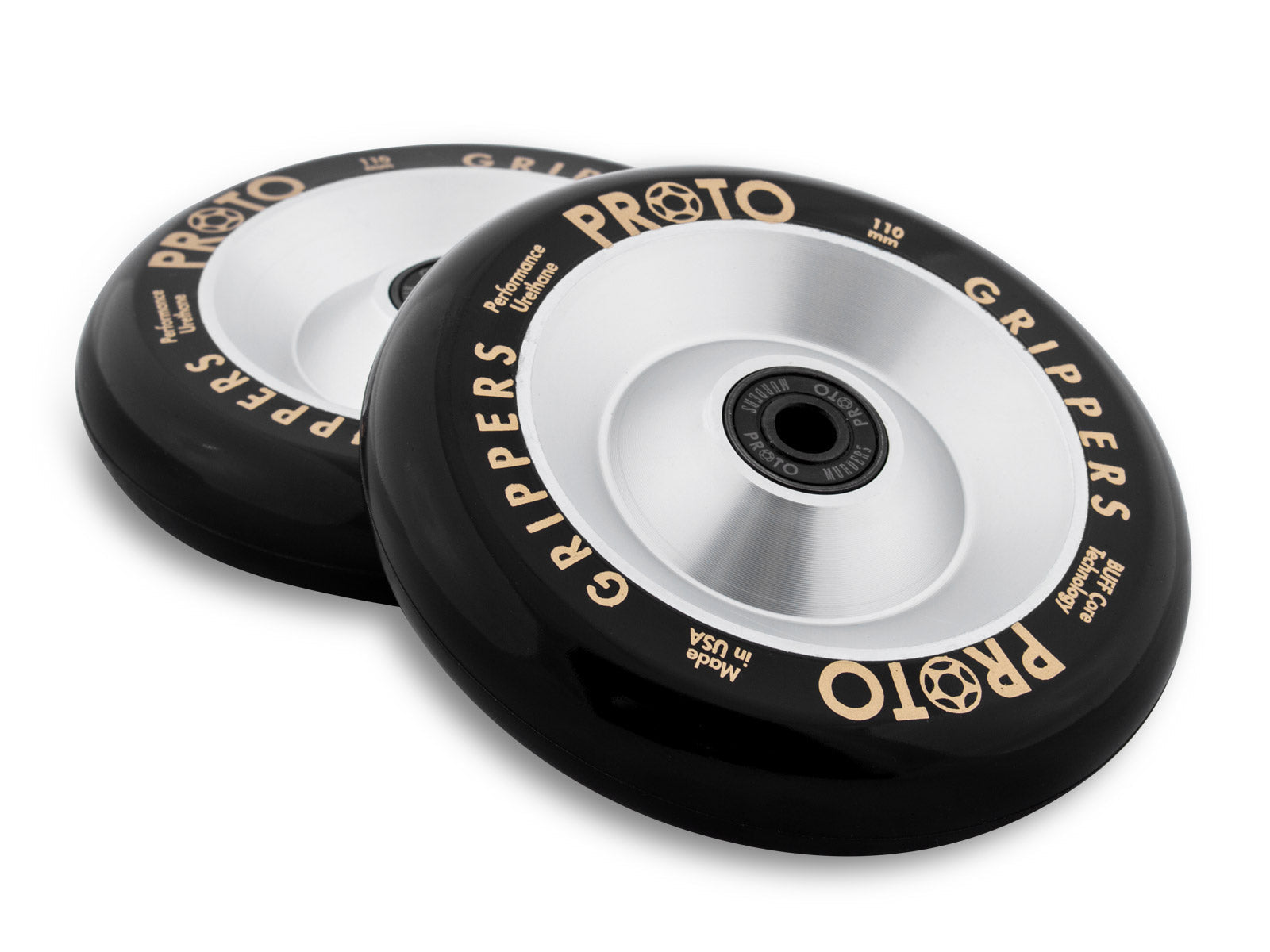 Proto Wheels Classic Full Core Grippers 110mm Black on Raw (Pair)