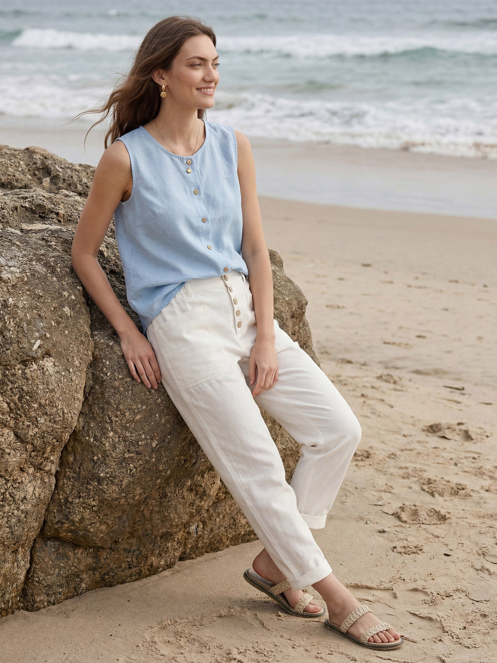 LINTICO Linen Simple Button Fly Trousers HEIDI — construction detail